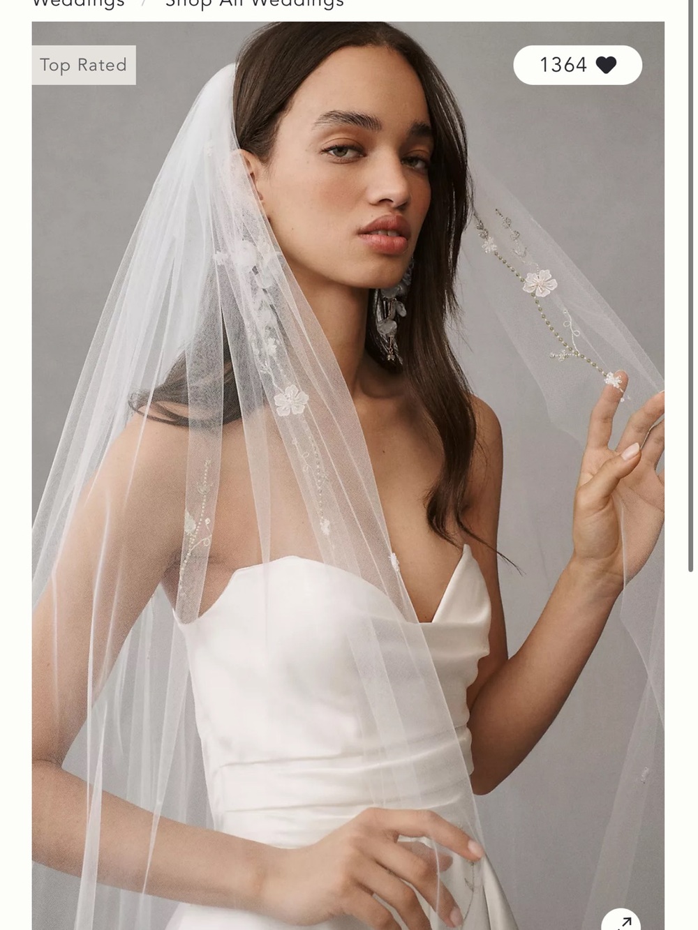 Anthropologie Enaura Ivory Floral Appliqué Bridal Veil- NWT